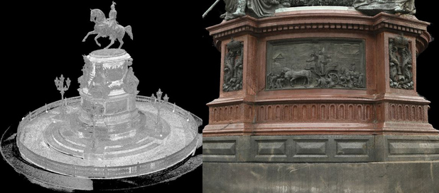 Результат лазерного сканирования и фотограмметрической съемки - трехмерная модель памятника